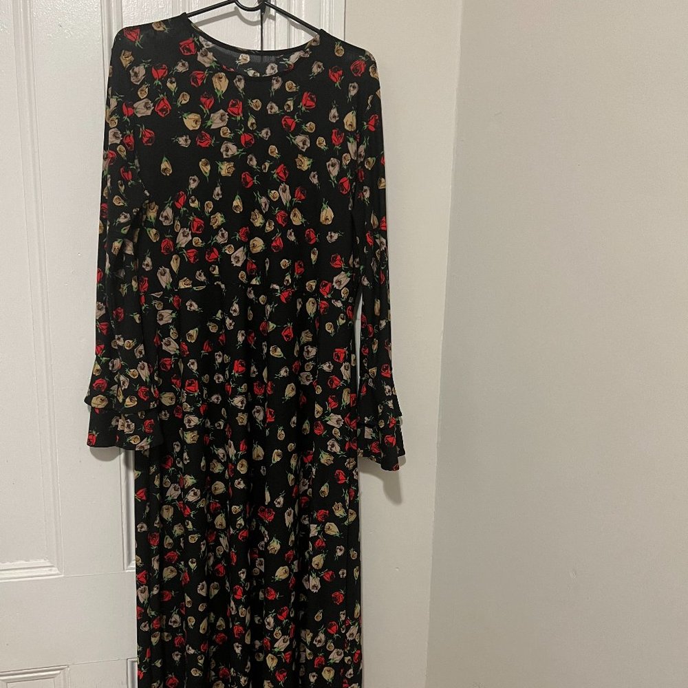 Floral Long Sleeve Flounce Sleeve Maxi Dress. Size US 14